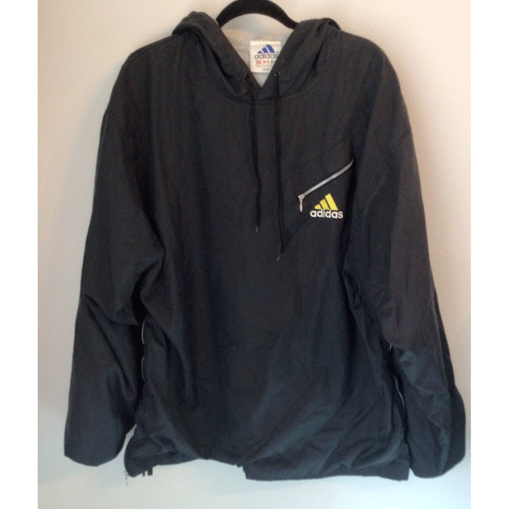 Vintage 90s Adidas Black Windbreaker Jacket Hooded Men's Size XL